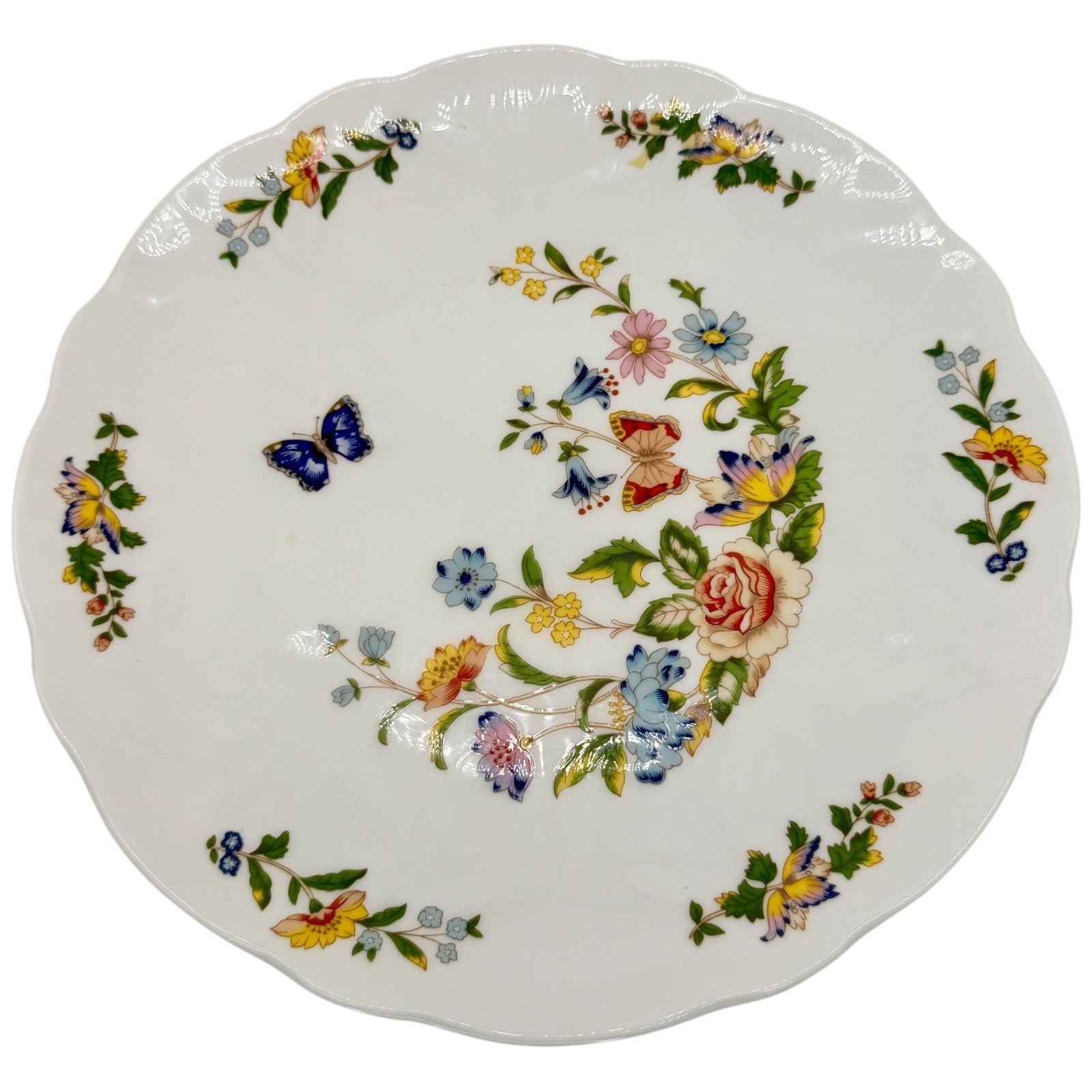 Aynsley Cottage Garden Fine Bone China Footed Cake Stand Floral Butterfly