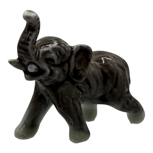 Elephant Figurine Ceramic Animal Statue Trunk Up Good Luck Decor Small