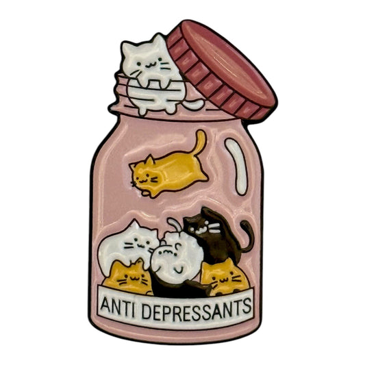 Cute Cats Anti Depressants Enamel Pin Funny Kitten Lover Gift Kawaii