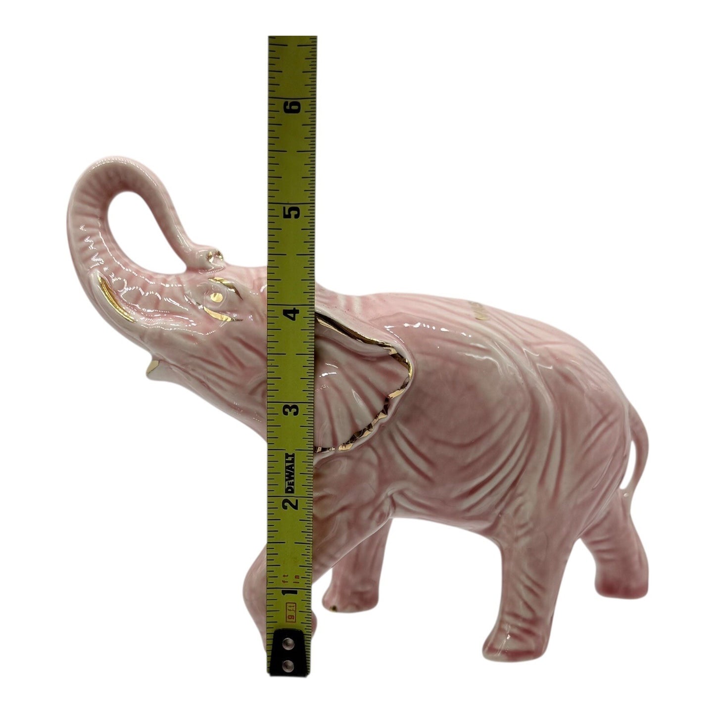 Pink Elephant Figurine Gold Accents Trunk Up Good Luck Home Decor Statue