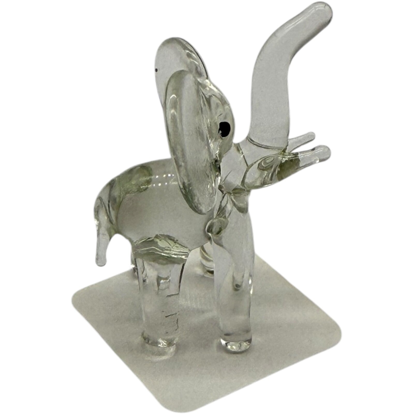 Hand Blown Glass Elephant Figurine - Miniature Collectible, Clear, Trunk Up