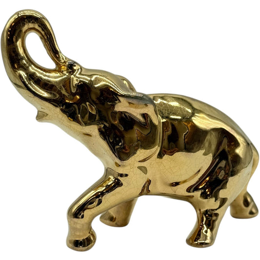 Gold Elephant Figurine Trunk Up Good Luck Decor Animal Statue