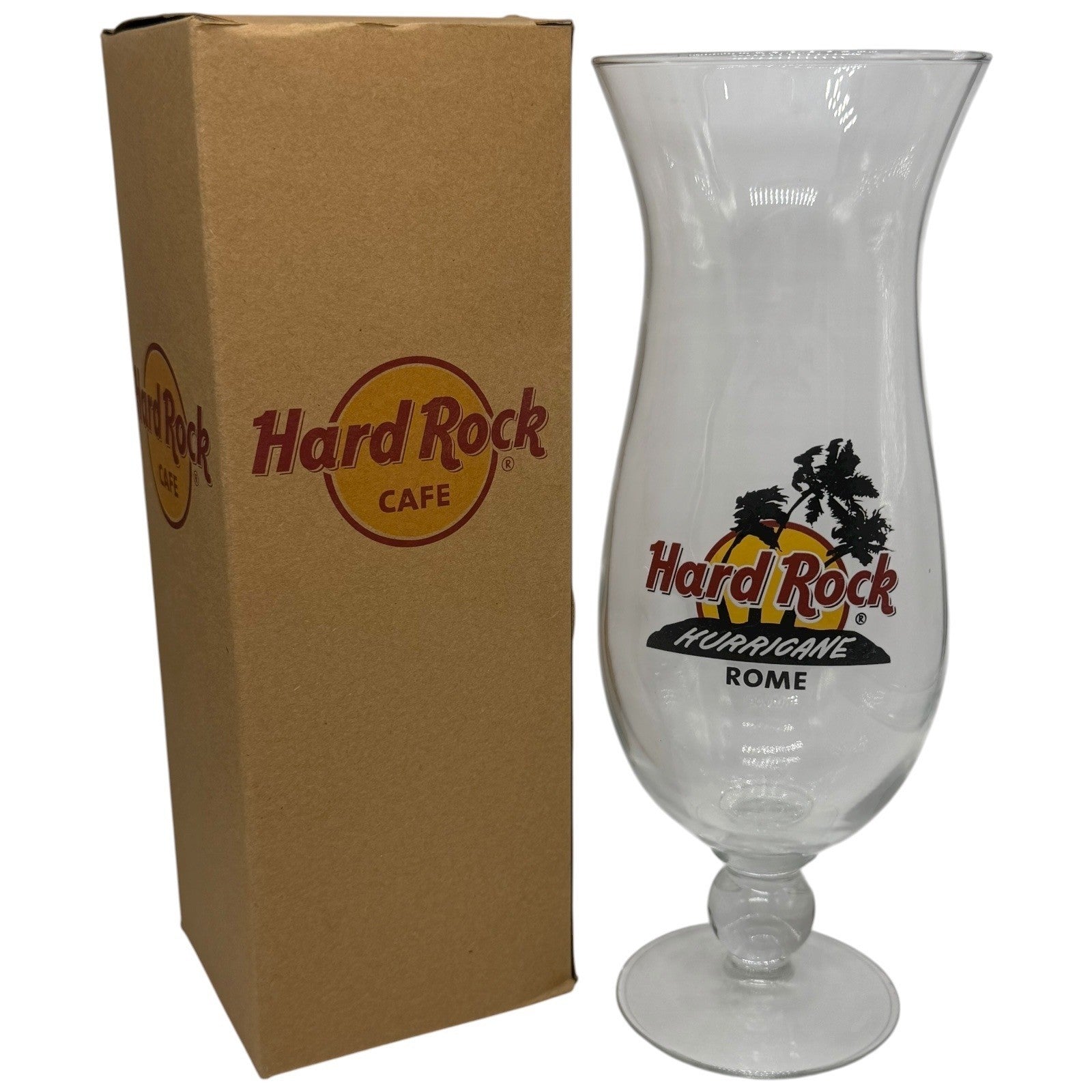 Hard Rock Cafe Rome Hurricane Glass With Box, Collectible Barware