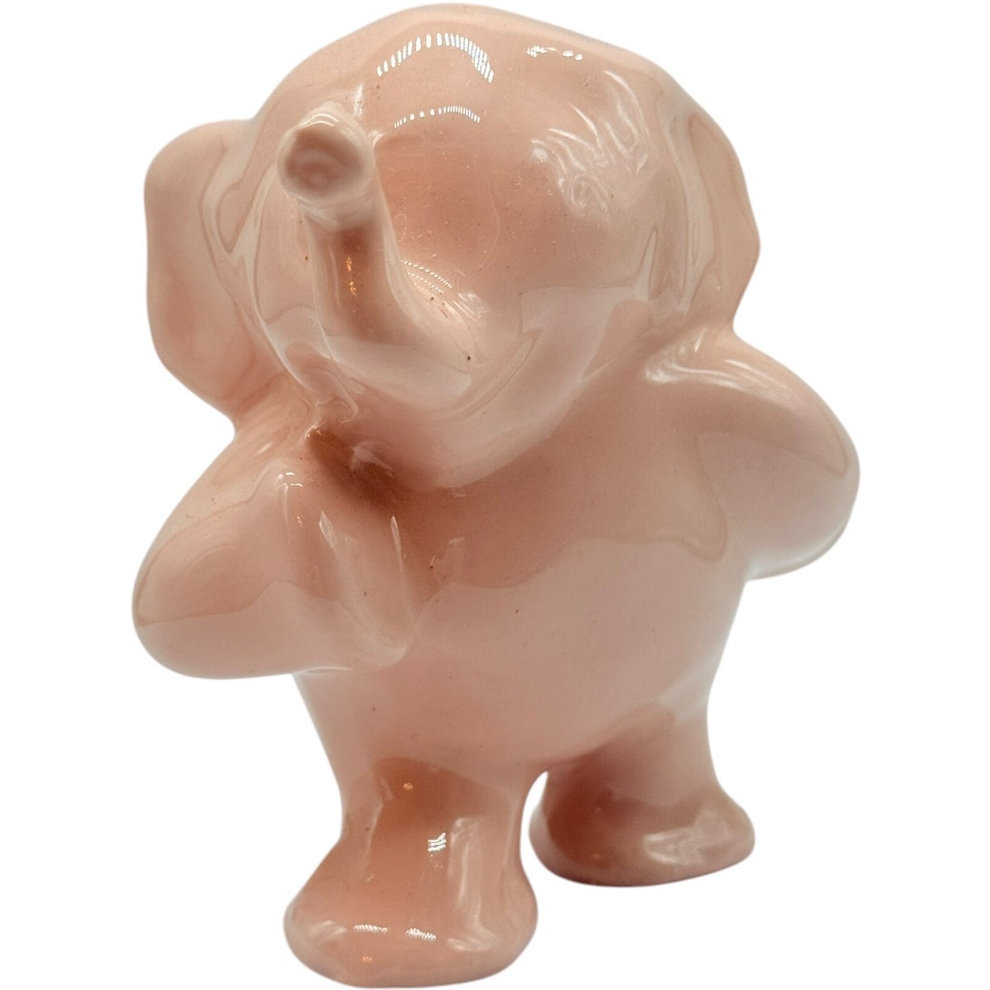 Vintage Standing Pink Elephant Ceramic Figurine - 4" Tall