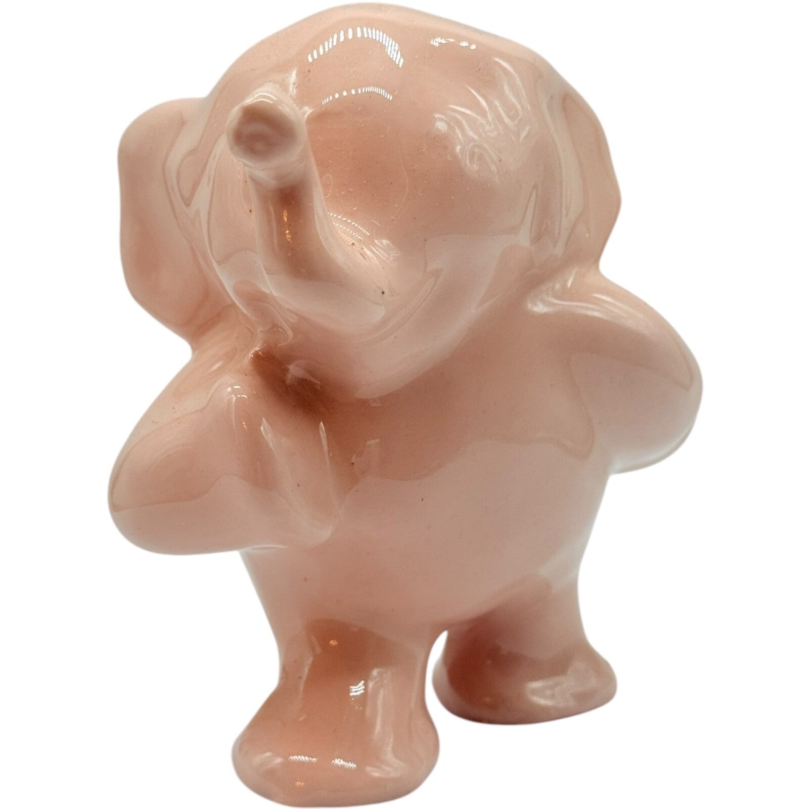 Vintage Standing Pink Elephant Ceramic Figurine - 4" Tall