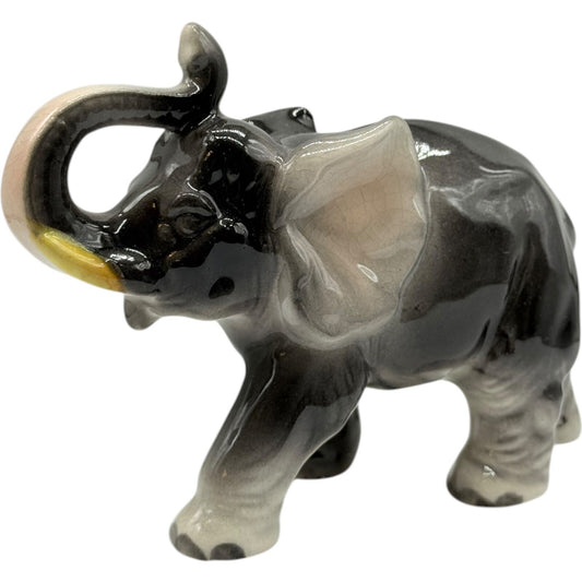 Vintage Ceramic Elephant Figurine Decor Animal Statue Collectible Gray