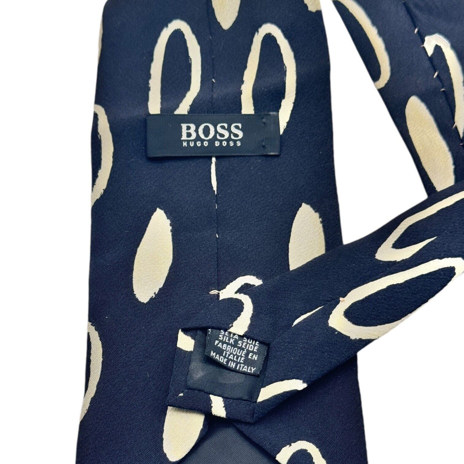 HUGO BOSS Men's 100% Silk XL Necktie ITALY Designer Black/White 57” x 4”