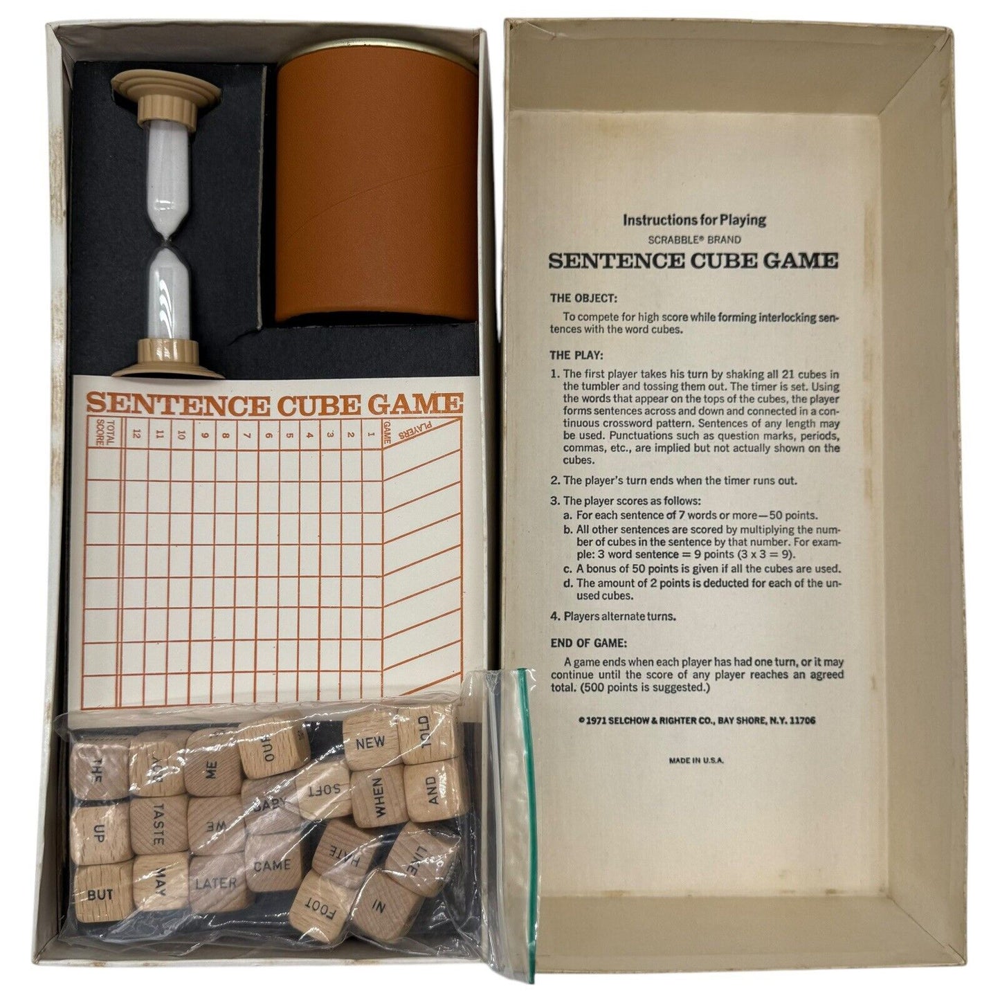Scrabble Sentence Cube Word Game – 1971 Vintage Wooden Dice Set