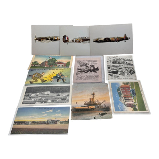 Lot of 9 Vintage WWI WWII Sweetheart Comic Military Postcards – Original Era