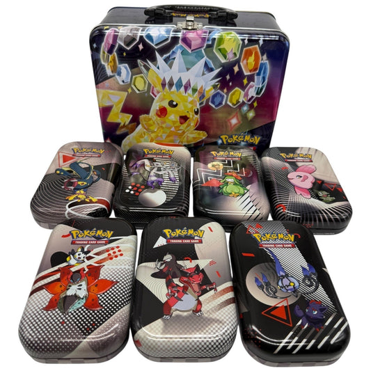 Pokemon TCG Collector Chest Lunchbox Tin and 7 Mini Tins Pikachu Ogerpon Set