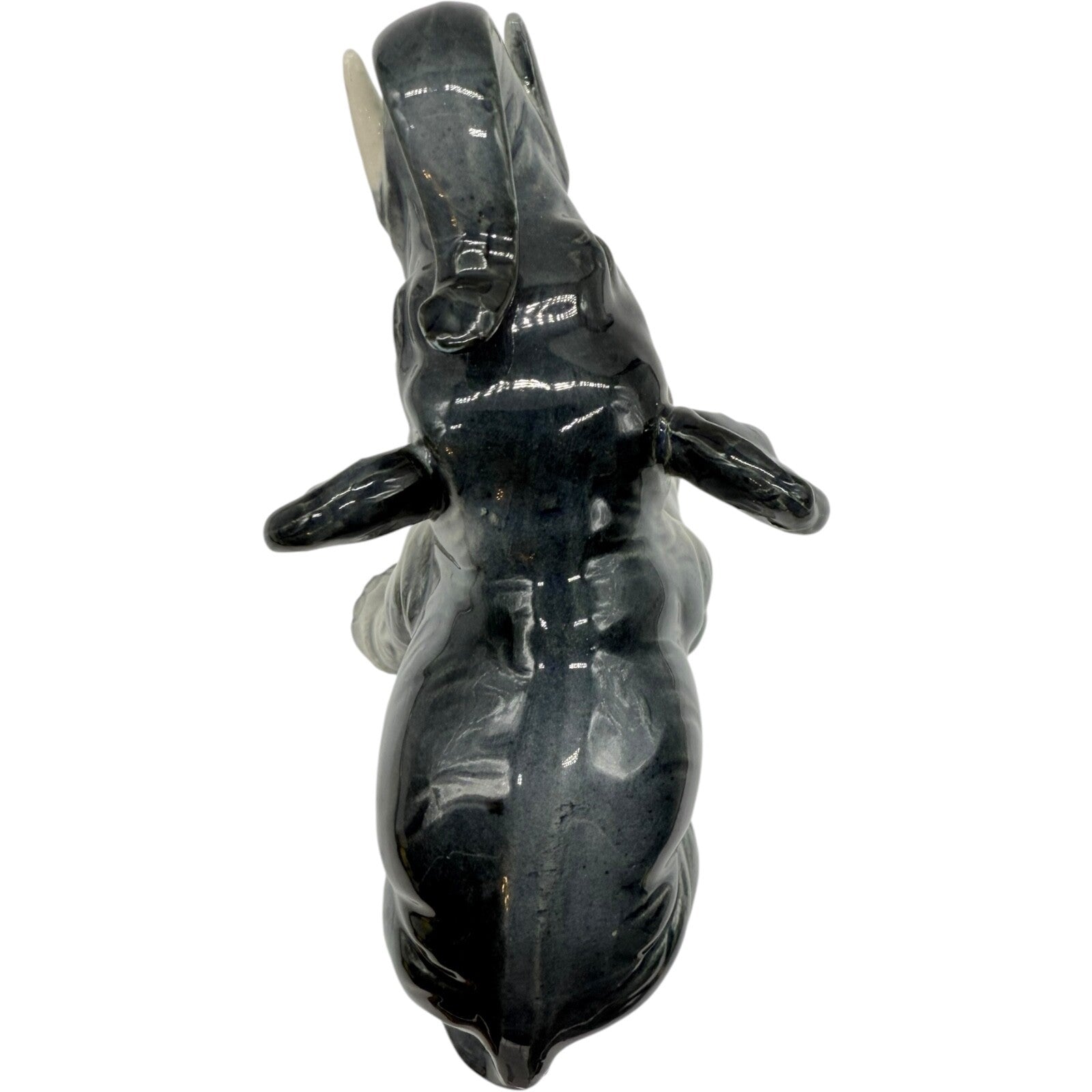 Vintage Japanese Dark Grey Porcelain Elephant Figurine - Trunk Up - Collectible