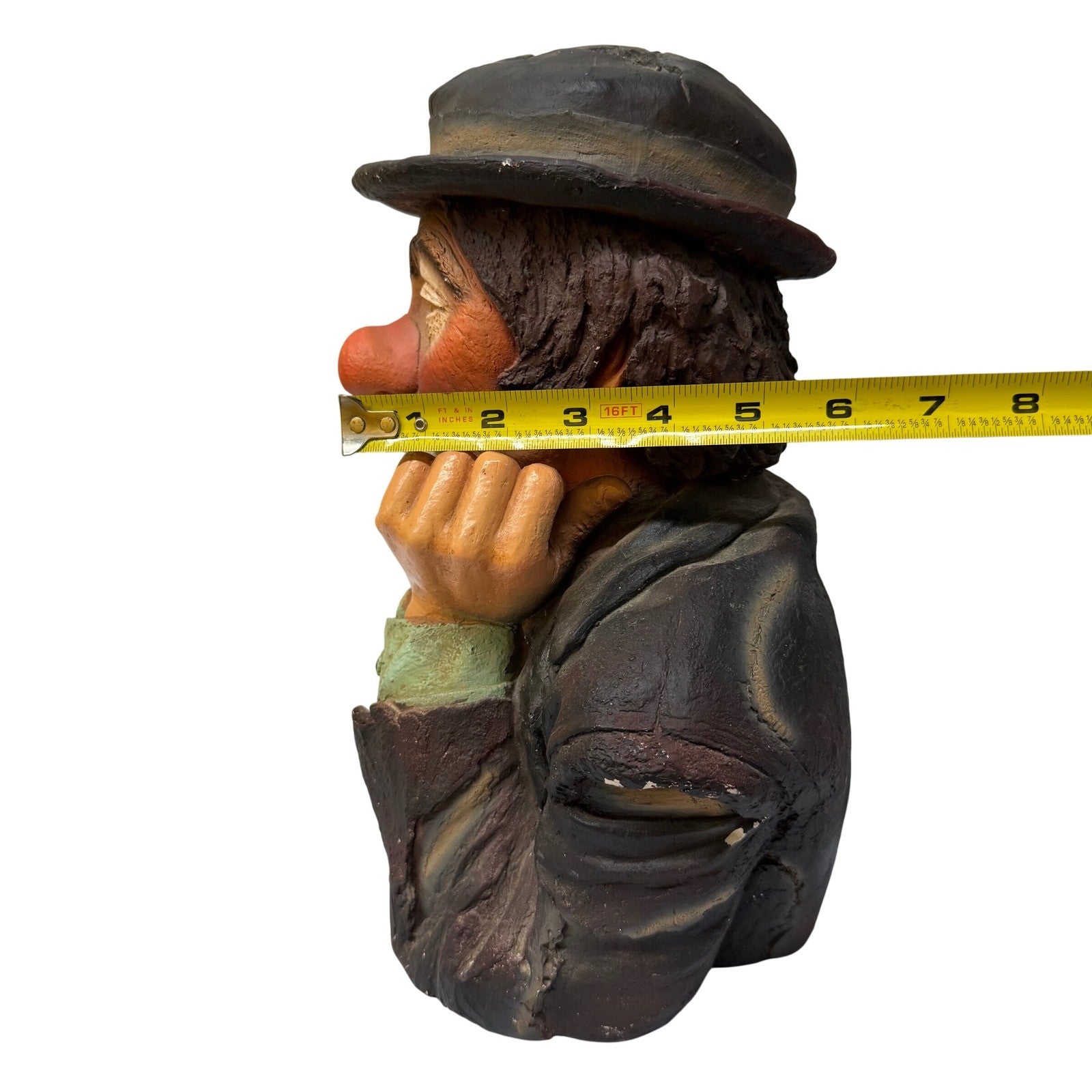 Vintage Sad Hobo Clown Bust Statue Hand Painted Emmett Kelly Style