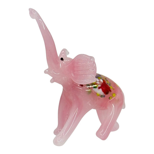 Pink Glass Elephant Figurine Hand Blown Art Glass Animal Decor Small