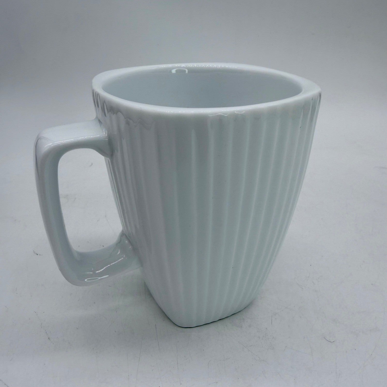 Corelle Ultra Porcelain White Ribbed Square Coffee Mug Cup Made in Sri Lanka