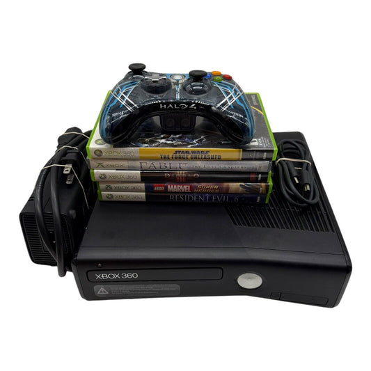 Microsoft Xbox 360 S Black Console System Model 1439 with 5 Games & Controller