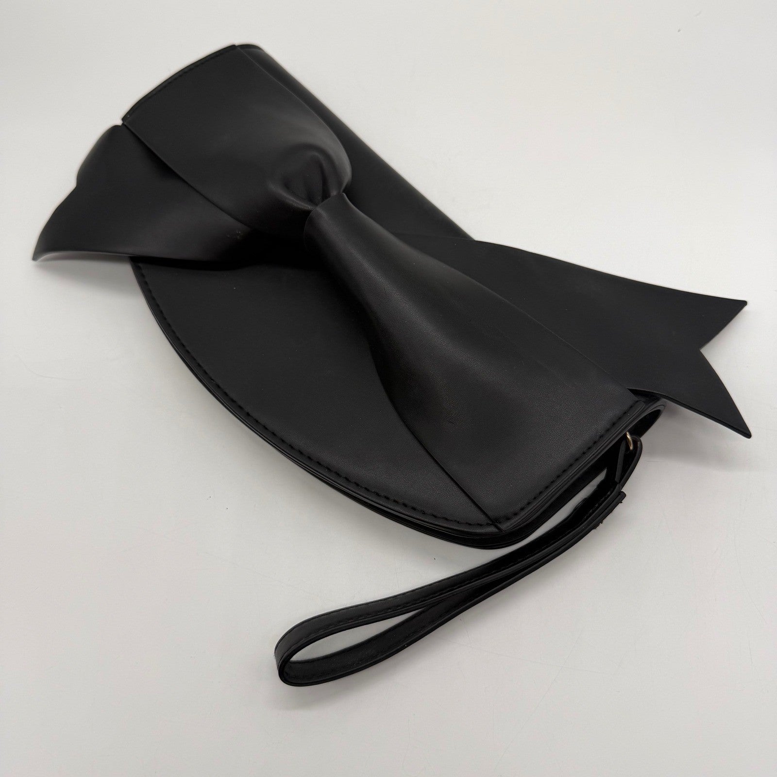 A New Day Black Oversized Bow Clutch Wristlet Evening Bag Gold Zipper Handbag
