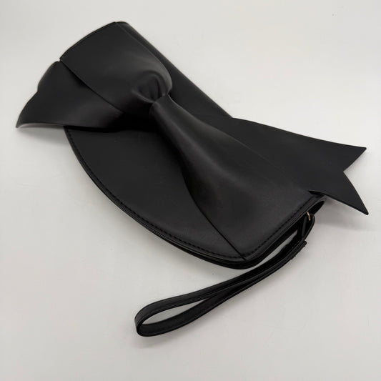 A New Day Black Oversized Bow Clutch Wristlet Evening Bag Gold Zipper Handbag