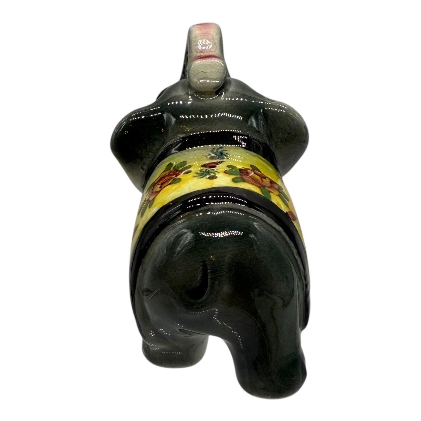Vintage Ceramic Salt Shaker Elephant Figurine Floral Blanket Trunk Up Good Luck