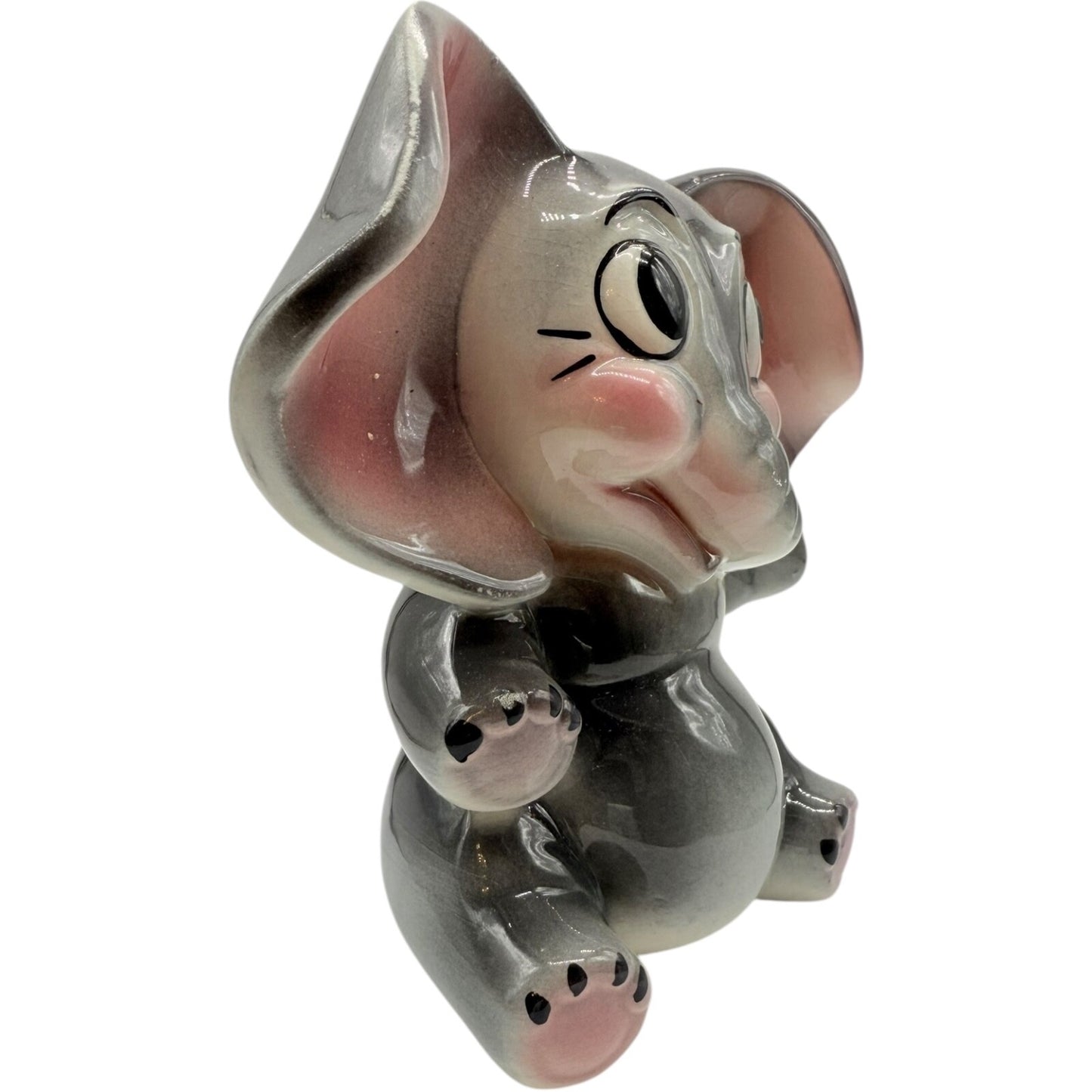 Vintage Handmade Ceramic Elephant Bank | Hand-Painted 1950s | Sitting Figurine