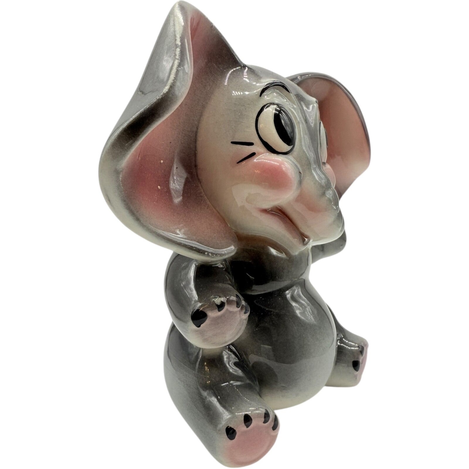 Vintage Handmade Ceramic Elephant Bank | Hand-Painted 1950s | Sitting Figurine