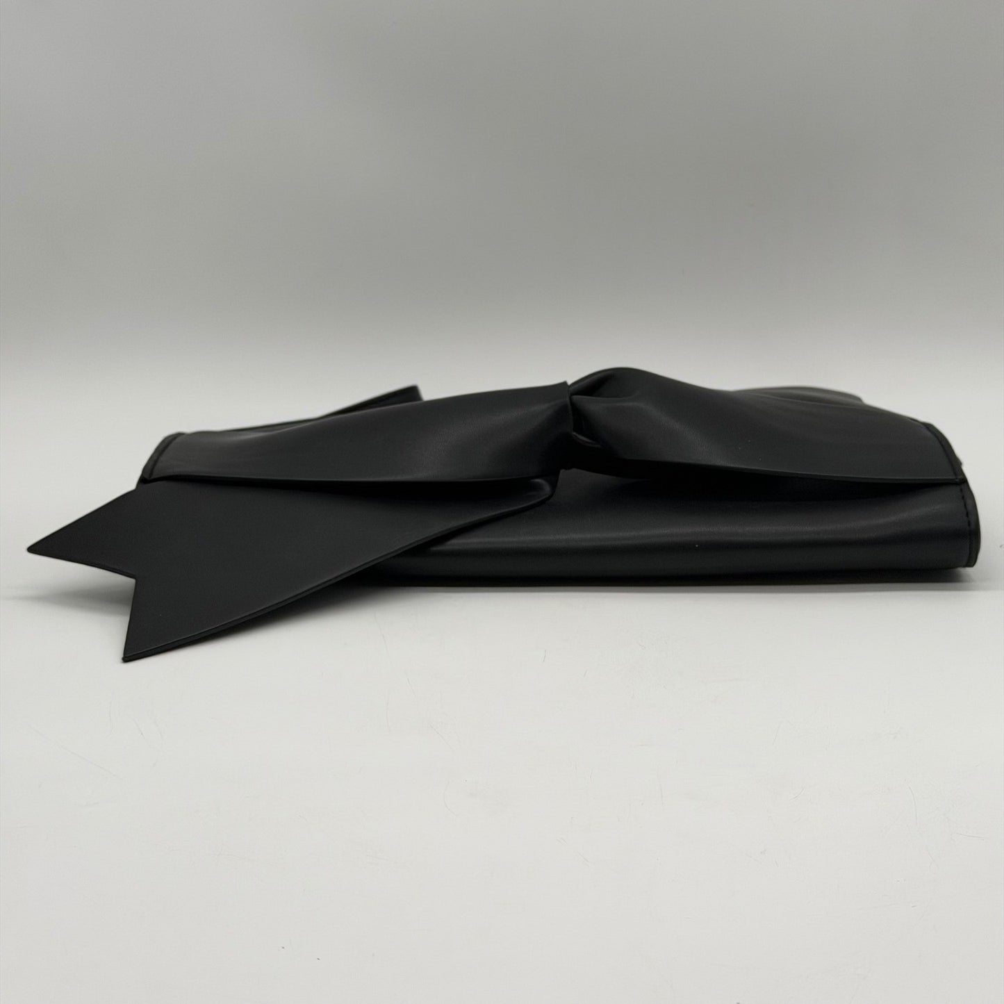 A New Day Black Oversized Bow Clutch Wristlet Evening Bag Gold Zipper Handbag