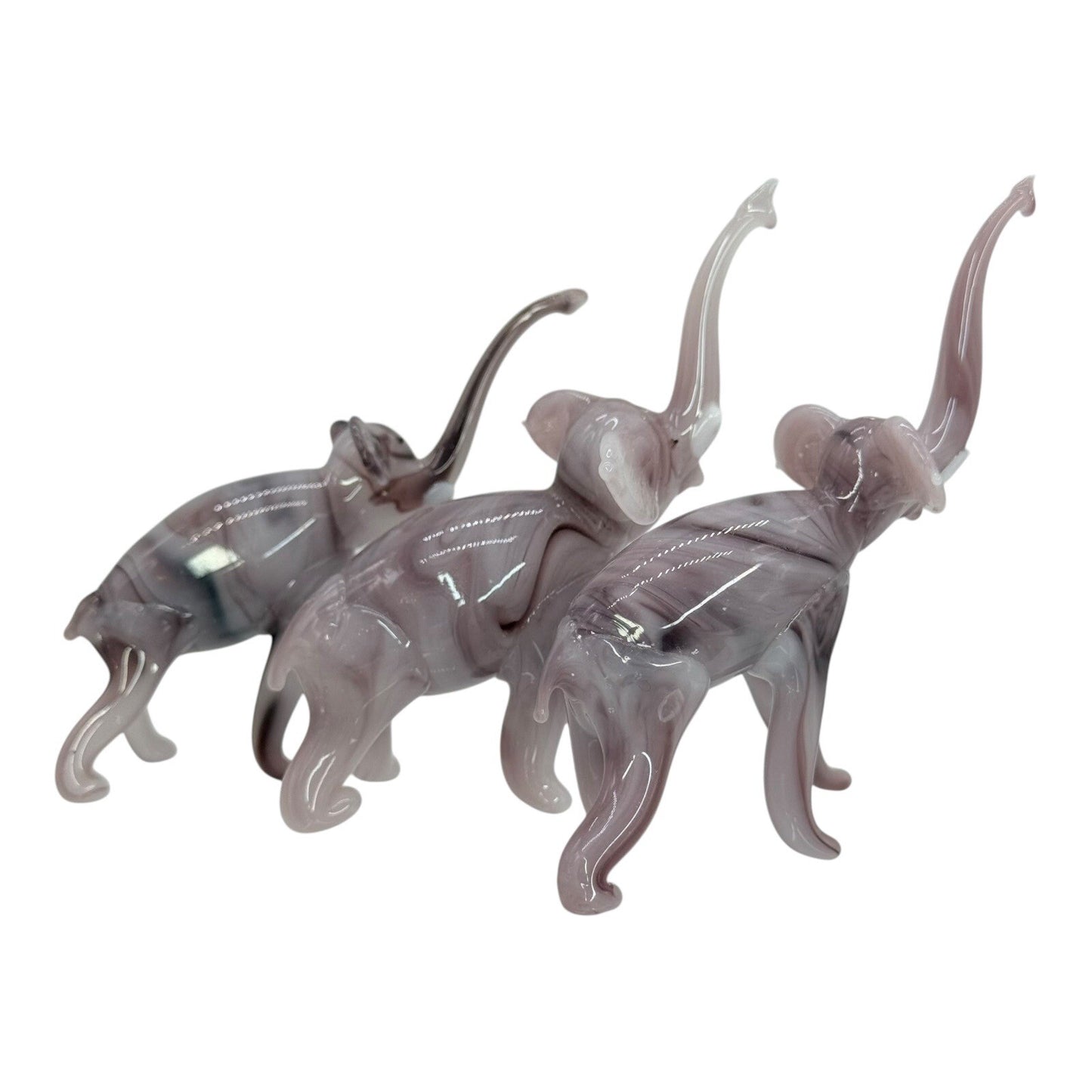 Murano Style Glass Elephant Figurines Set of 3 Trunk Up Good Luck Decor