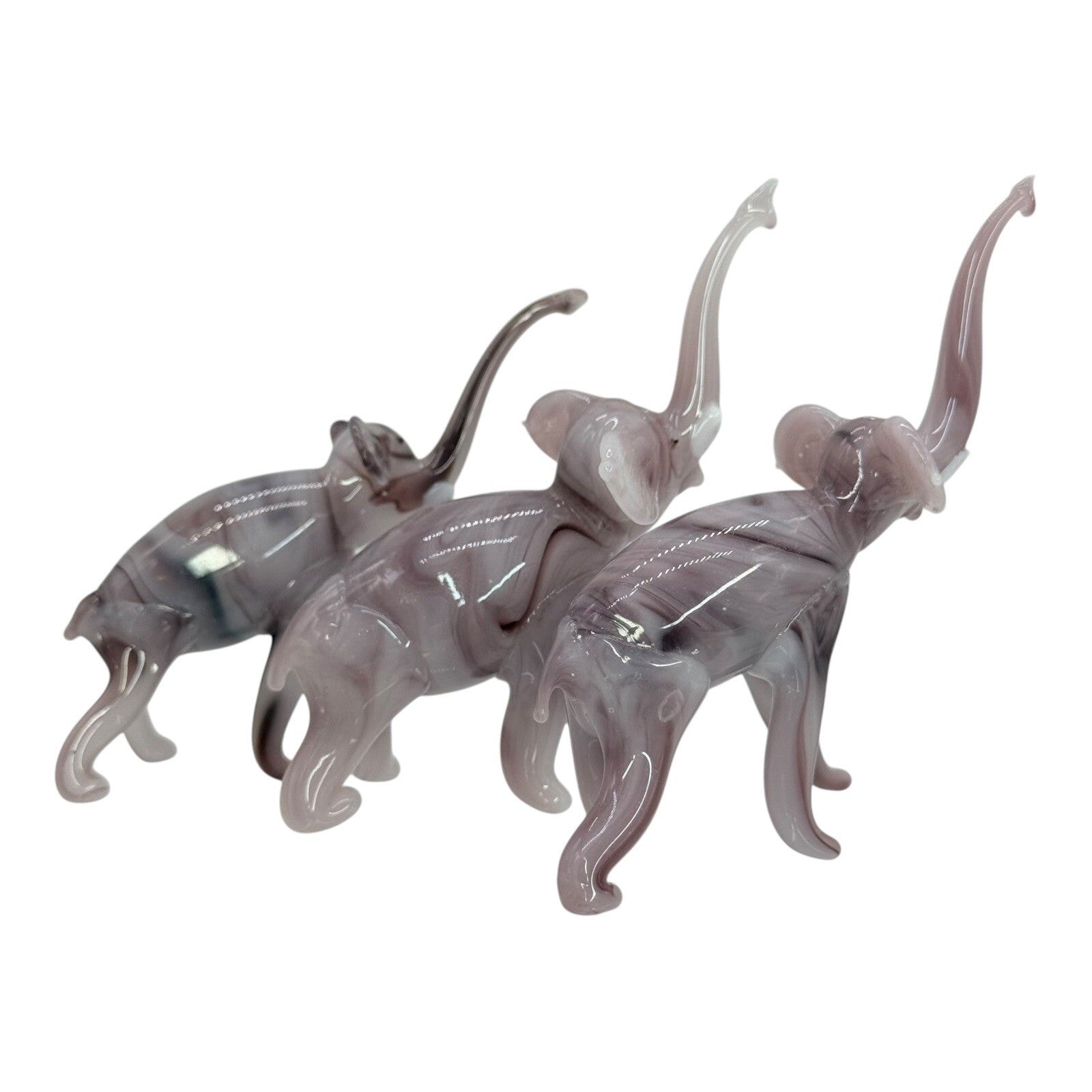 Murano Style Glass Elephant Figurines Set of 3 Trunk Up Good Luck Decor