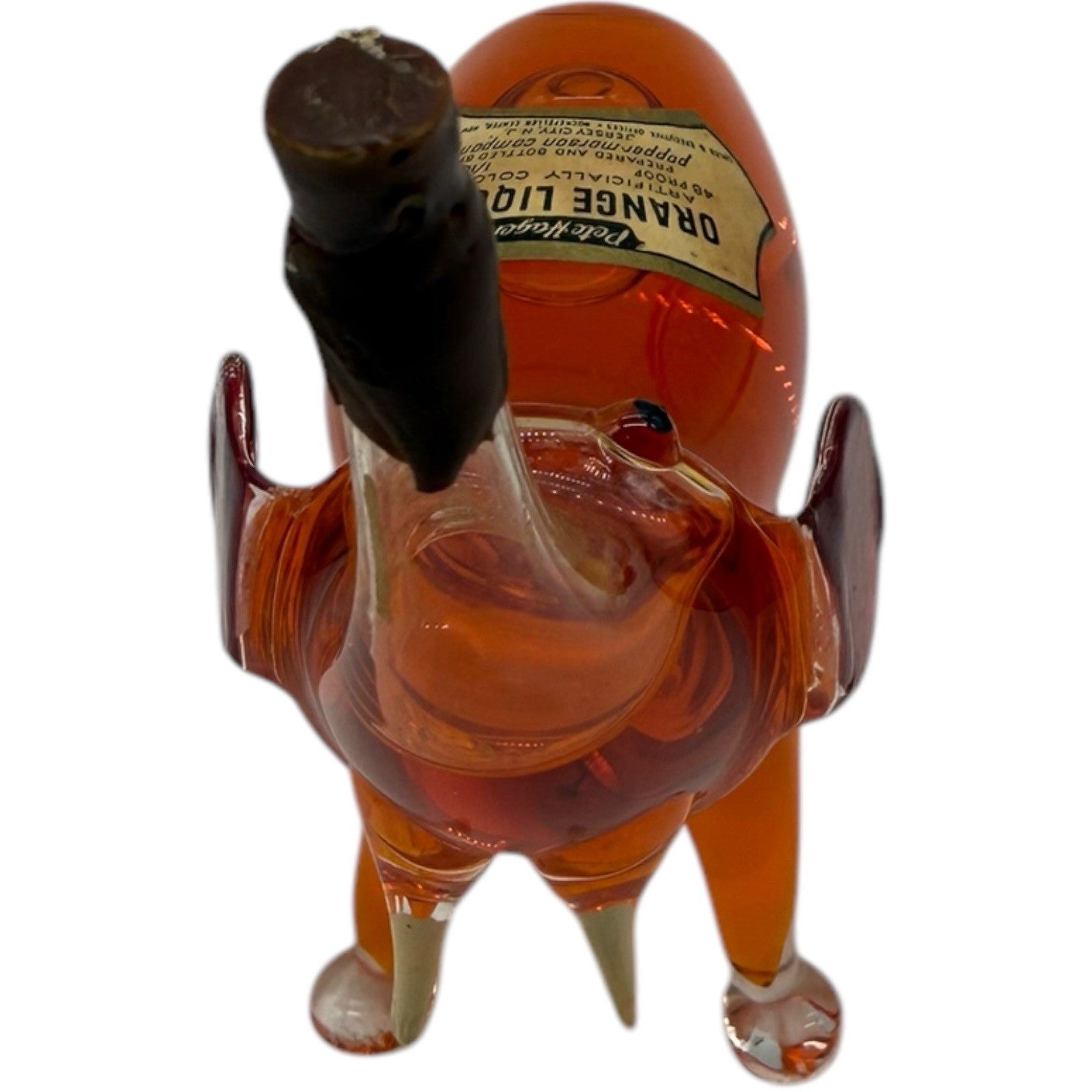Vintage Pete Hagens Elephant Bottle - Orange Glass Miniature Decanter 1997