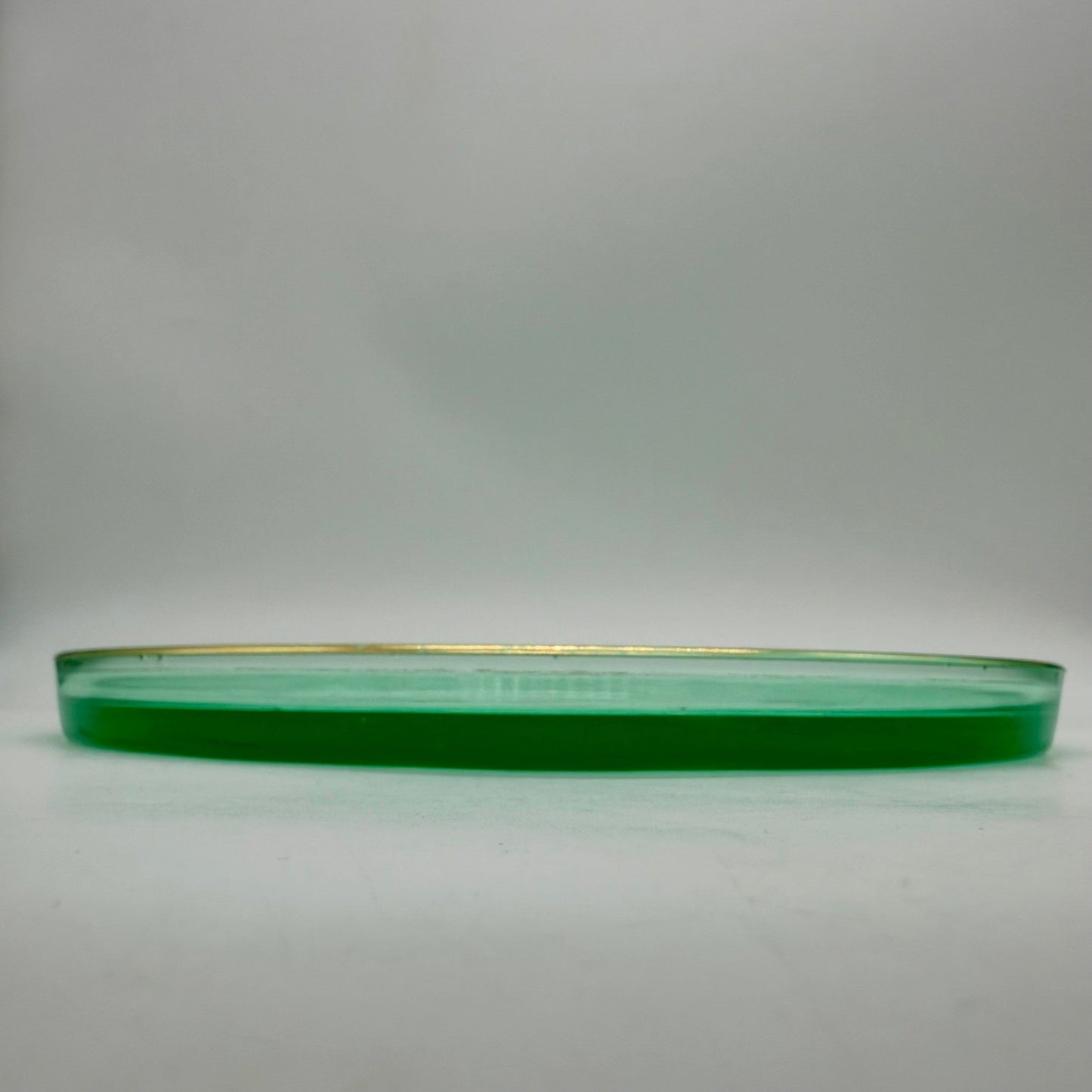 Vintage Green Uranium Glass Tray Starburst Pattern Gold Rim UV Reactive