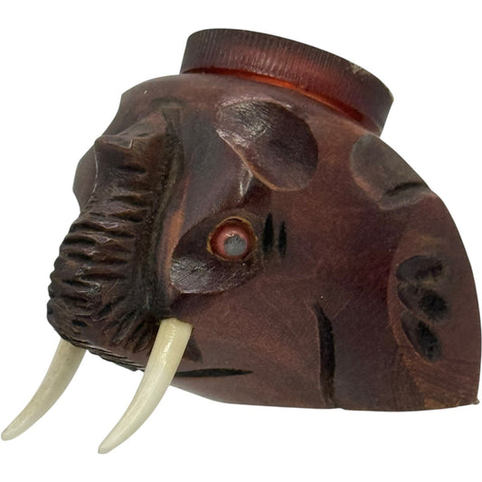 Vintage Wood Elephant Head Pepper Shaker Unique Decor Animal Figurine