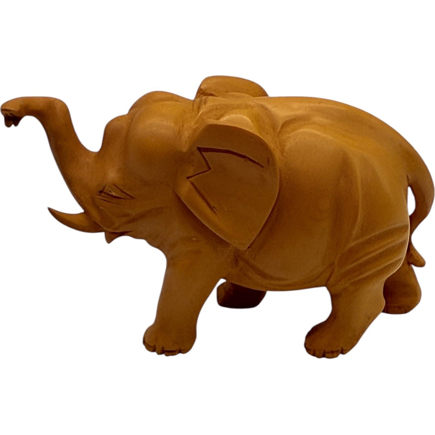 Hand Carved Wooden Elephant Figurine Trunk Up Good Luck Home Decor Statue
