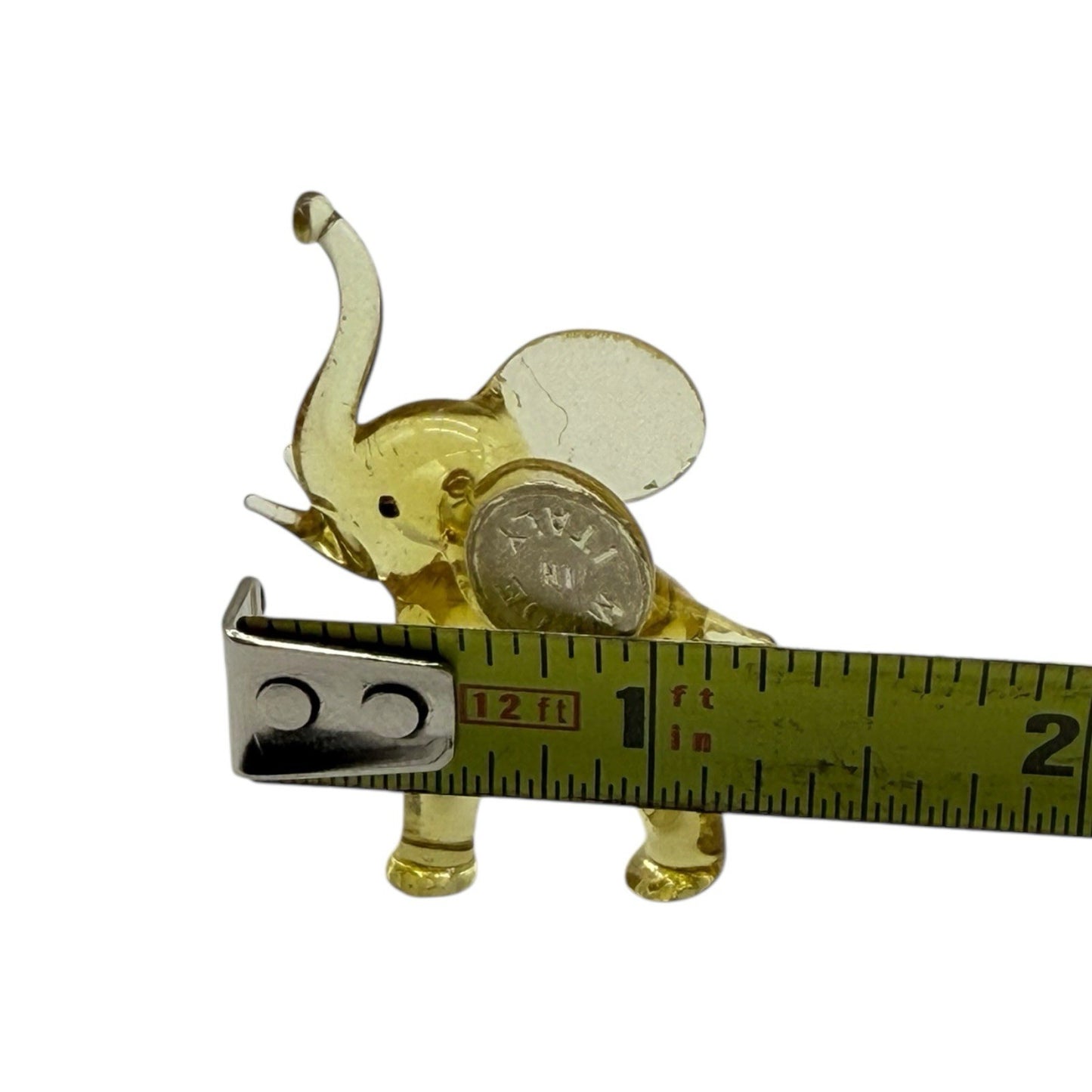 Hand Blown Glass Elephant Figurine - Yellow, Miniature, Made in Italy, Trunk Up