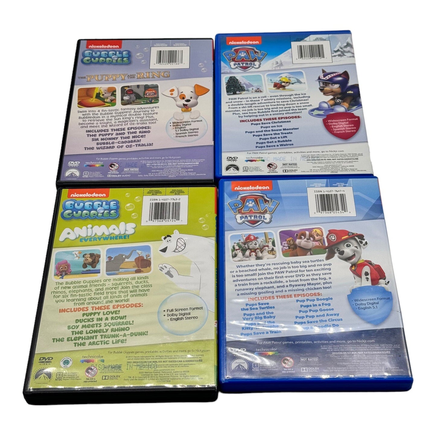 Nickelodeon DVD 4 LOT : Paw Patrol, Bubble Guppies, Puppy And The Ring with Toys