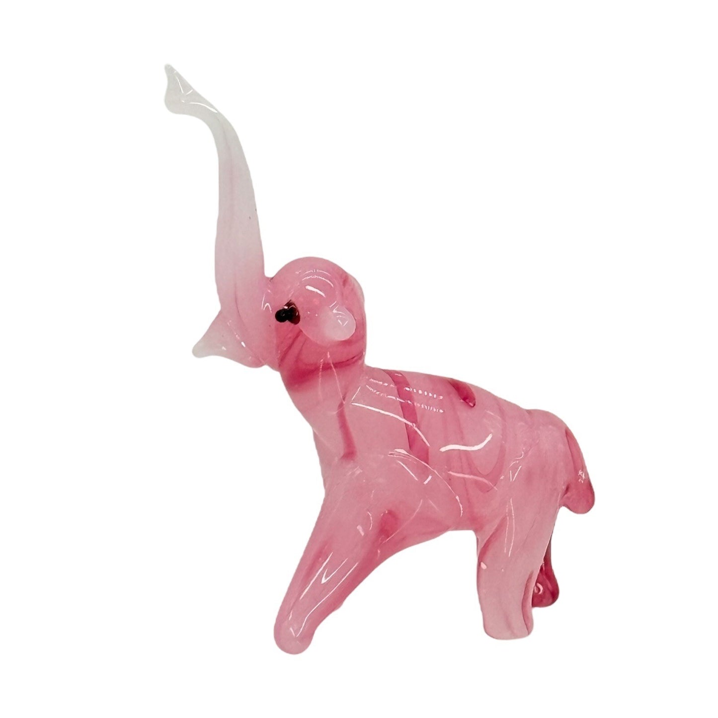 Pink Glass Elephant Figurine Hand Blown Art Glass Animal Collectible Decor