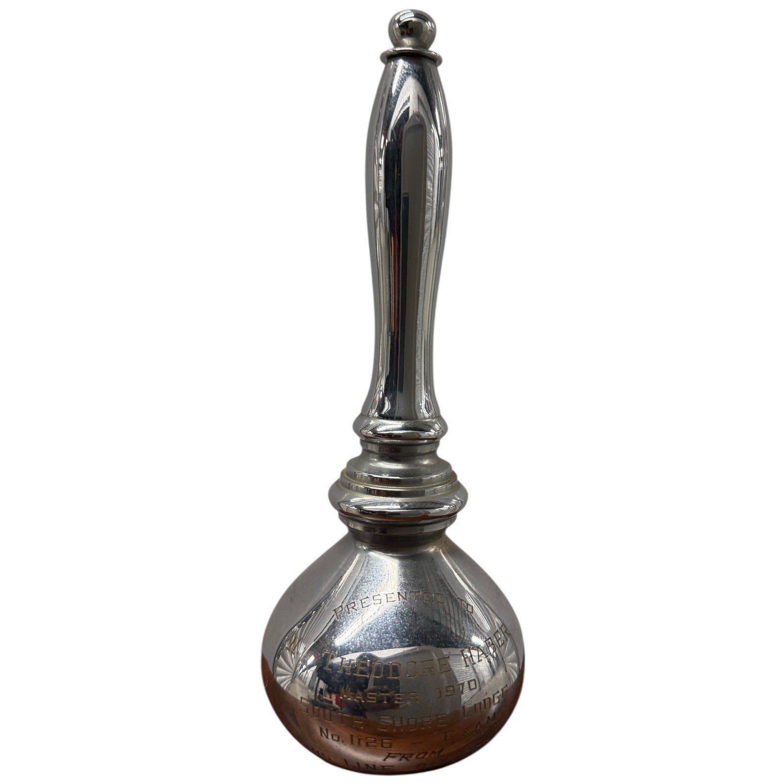 Engraved Presentation Masonic Gavel or Maul Silver Tone Lodge Master 1970