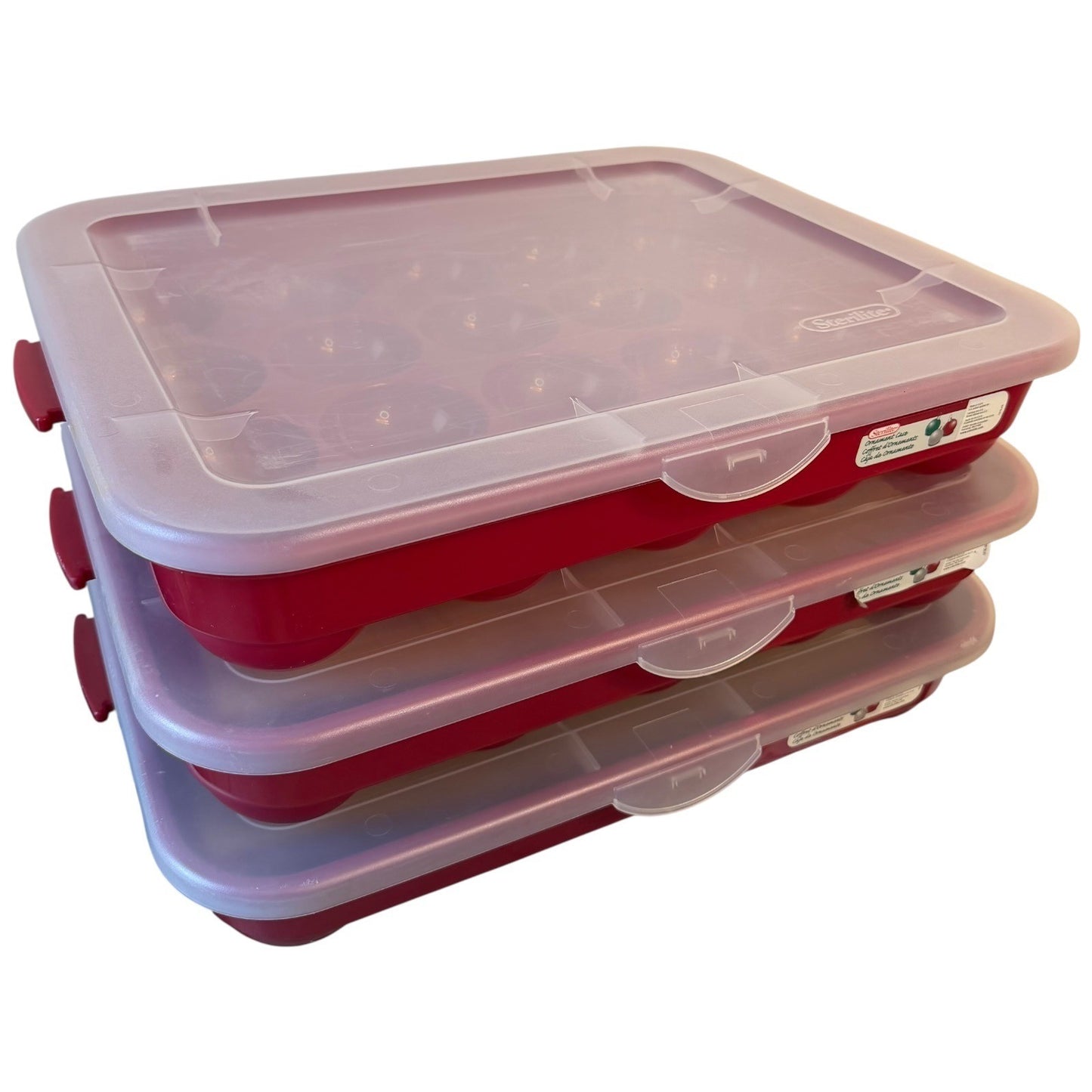 Sterilite 1976LAB Ornament Case Set of 3 Red Plastic 20-Count Storage Trays