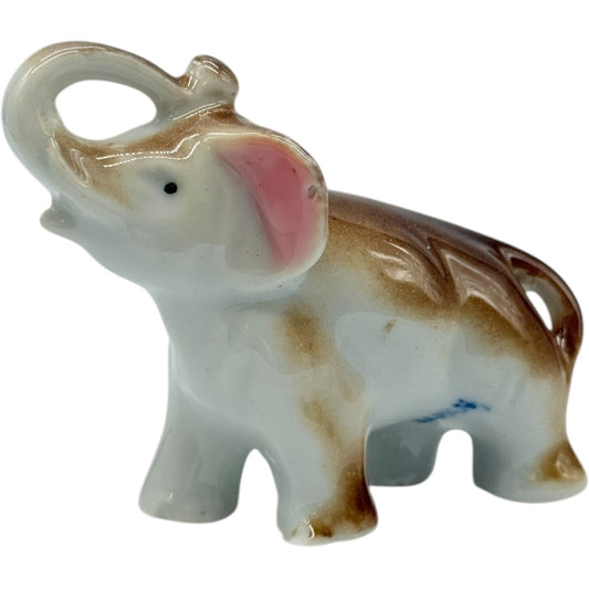 Vintage Elephant Figurine Ceramic Japan Trunk Up Good Luck Decor Small