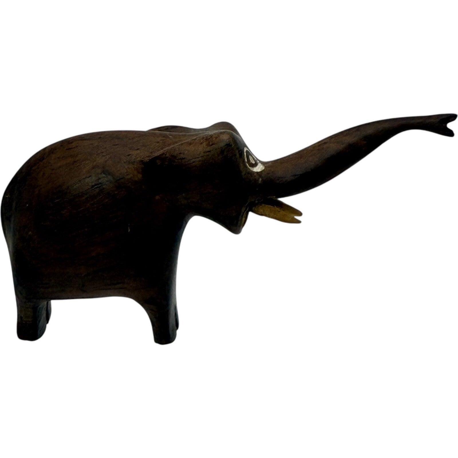 Wooden Elephant Figurine Hand Carved Folk Art Decor Animal Statue Small