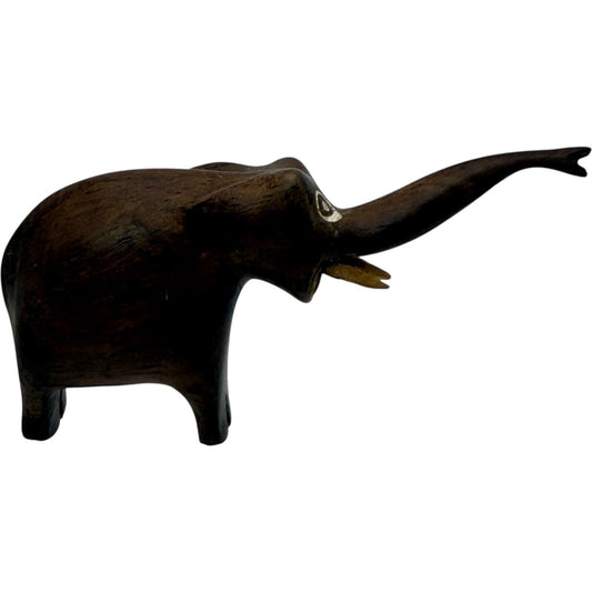 Wooden Elephant Figurine Hand Carved Folk Art Decor Animal Statue Small