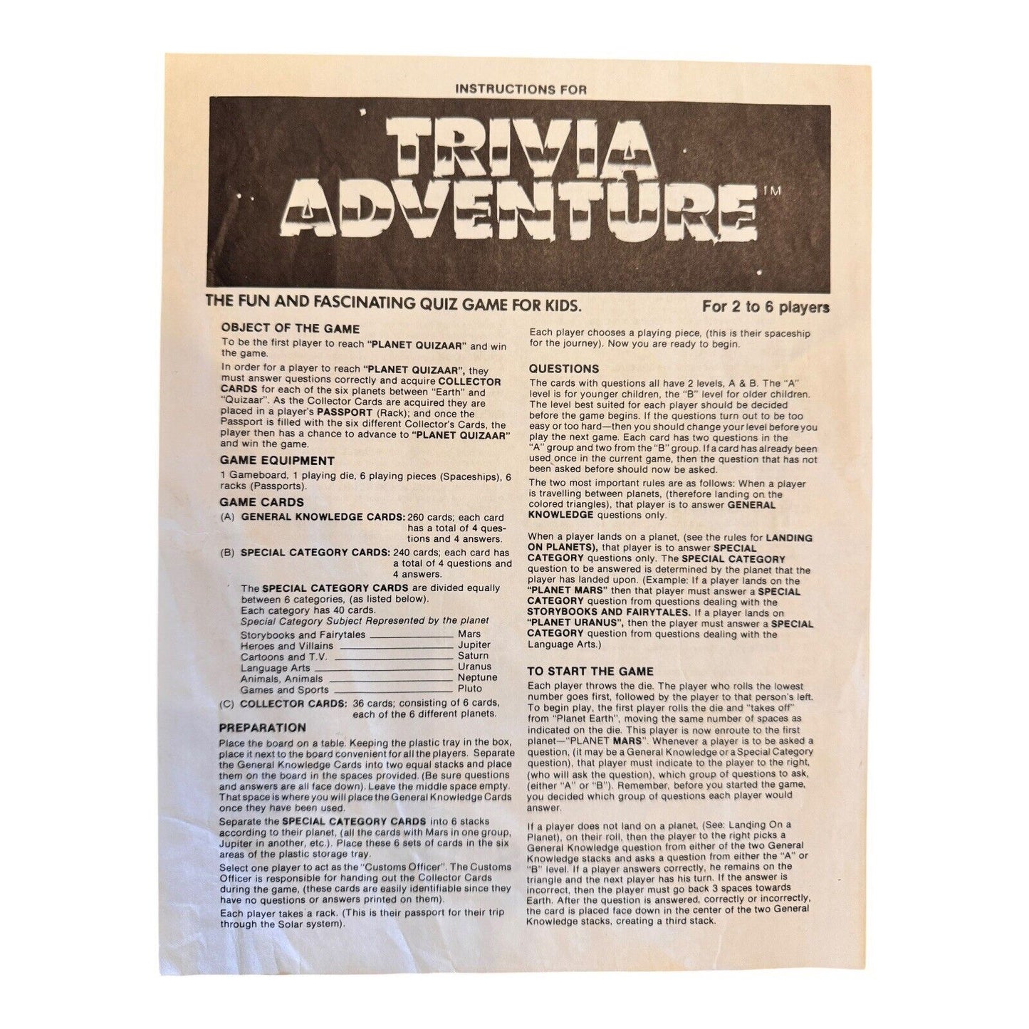 Trivia Adventure Board Game Pressman 1983 – Vintage Space Theme Quiz Game
