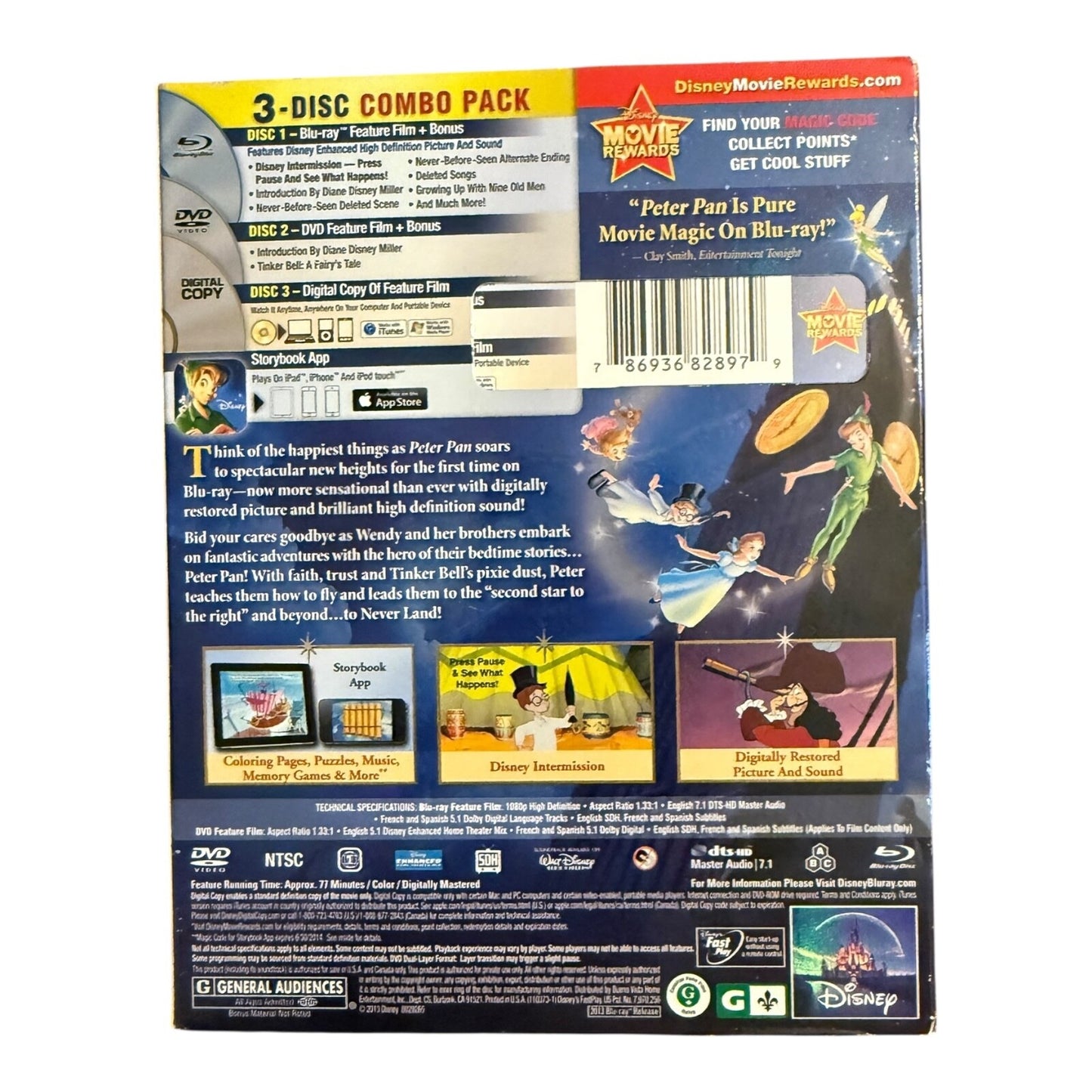 Peter Pan Diamond Edition Blu-ray DVD Digital Copy 3-Disc Set w/ Slipcover