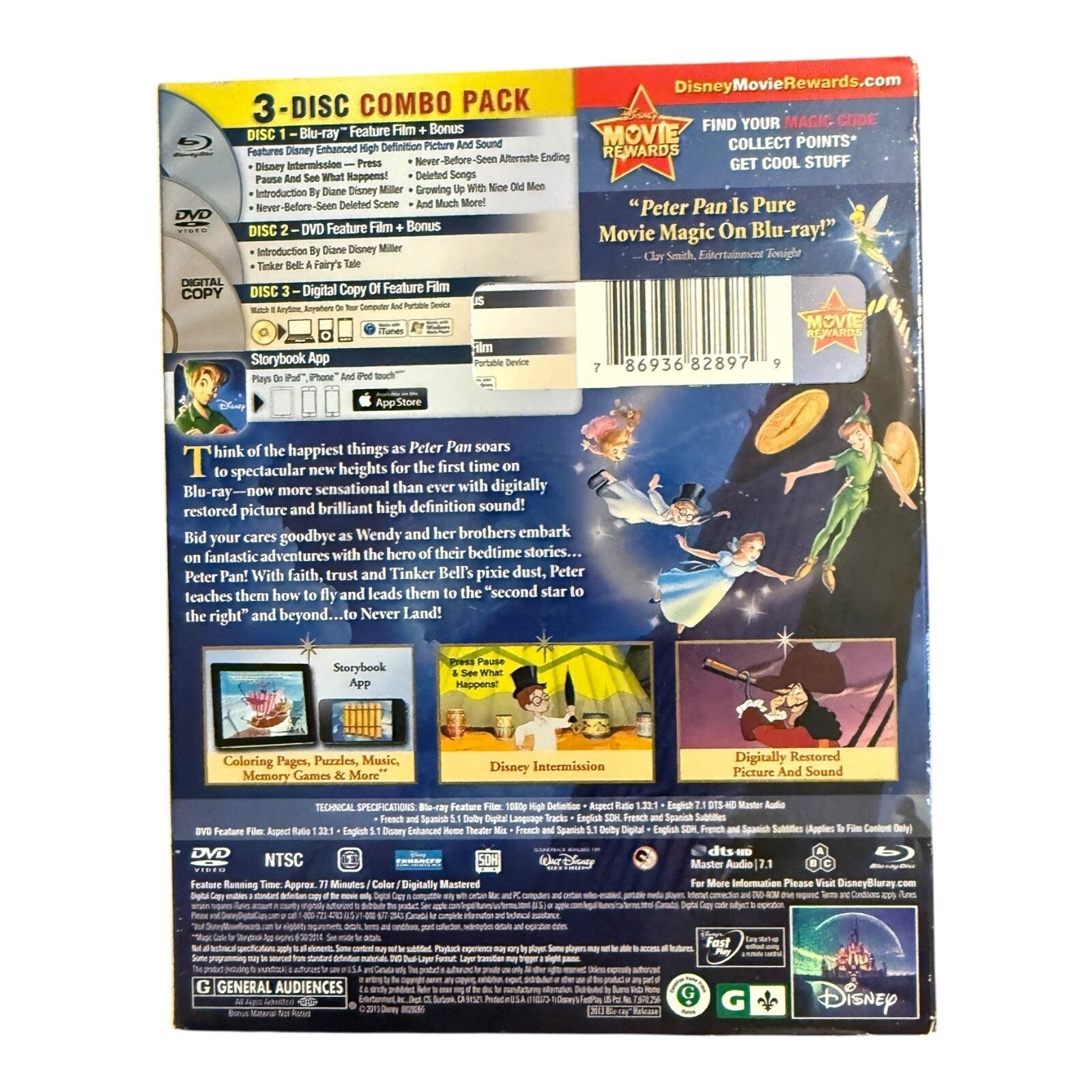 Peter Pan Diamond Edition Blu-ray DVD Digital Copy 3-Disc Set w/ Slipcover