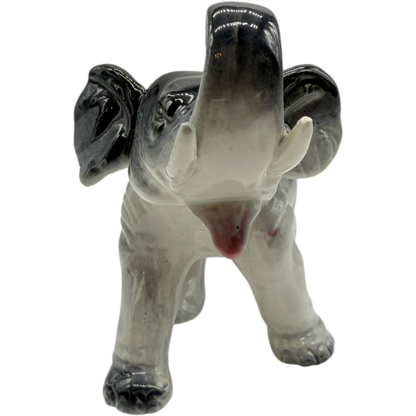 Vintage Japanese Dark Grey Porcelain Elephant Figurine - Trunk Up - Collectible