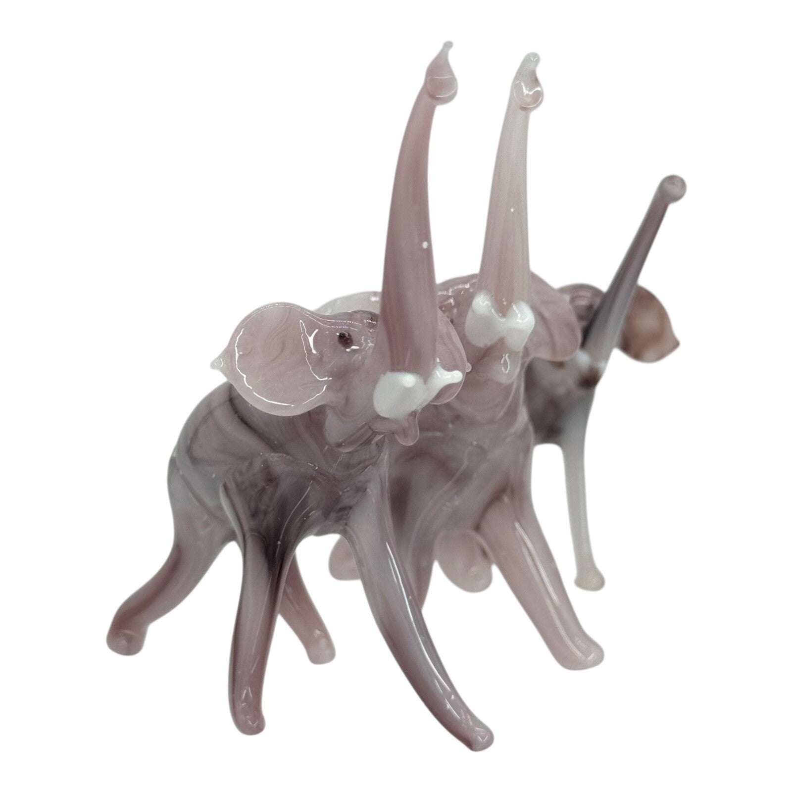 Murano Style Glass Elephant Figurines Set of 3 Trunk Up Good Luck Decor