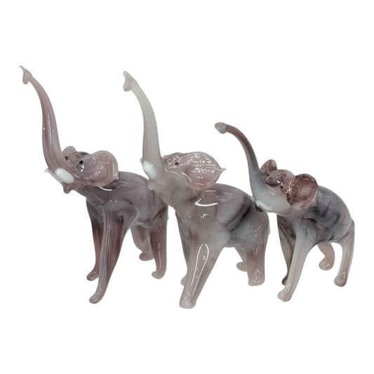 Murano Style Glass Elephant Figurines Set of 3 Trunk Up Good Luck Decor