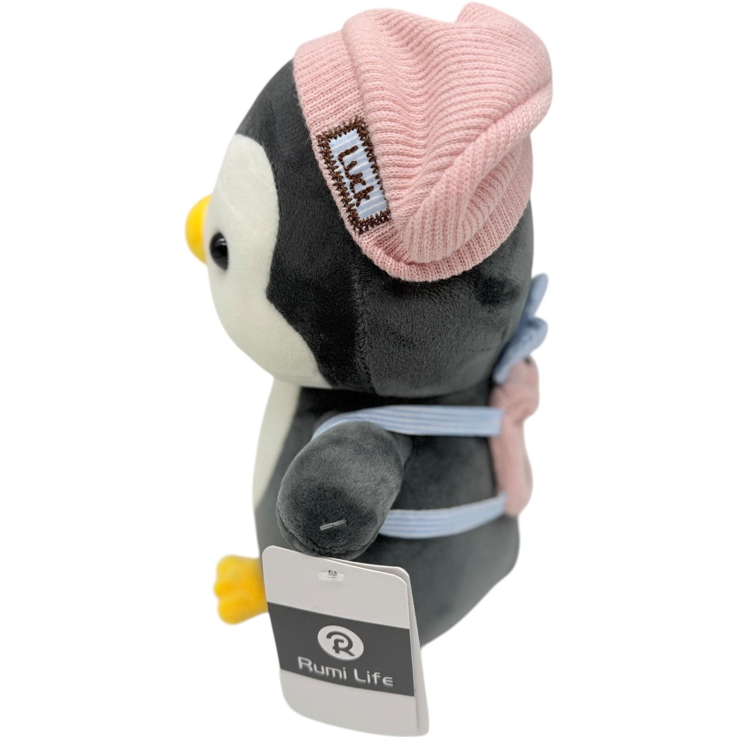 Plush Penguin Doll w/ Pink Hat & Rabbit Backpack - Comfort Sleep Toy