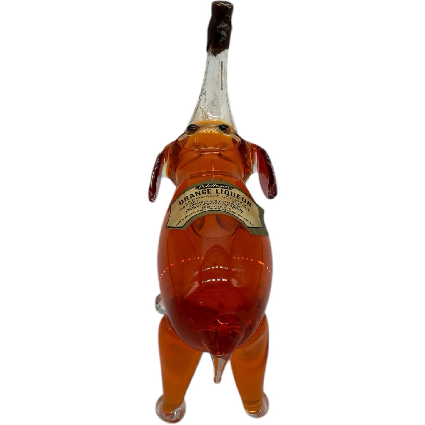 Vintage Pete Hagens Elephant Bottle - Orange Glass Miniature Decanter 1997