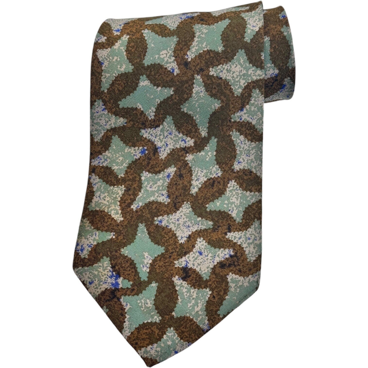 HUGO BOSS Mens 100% Silk Necktie ITALY Designer Aqua Green/Ivory 56” x 3.75”