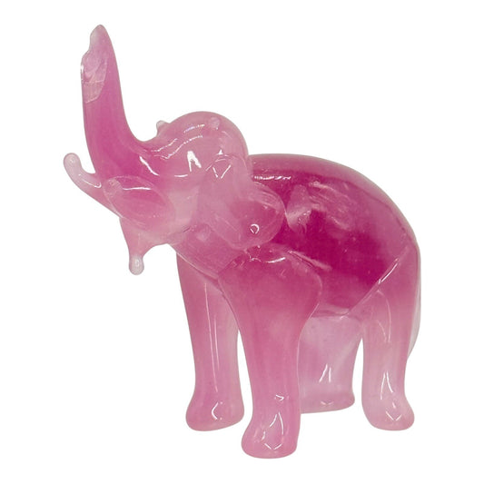 Elephant Figurine Pink Stone Carving Trunk Up Good Luck Charm Decor Small