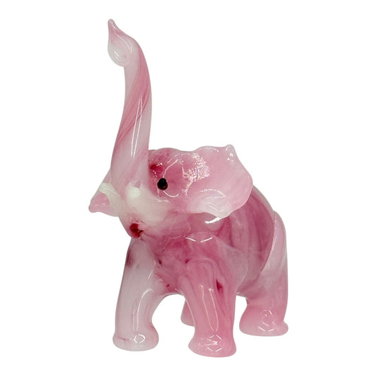 Art Glass Elephant Figurine Pink Swirl Trunk Up Good Luck Charm Decor